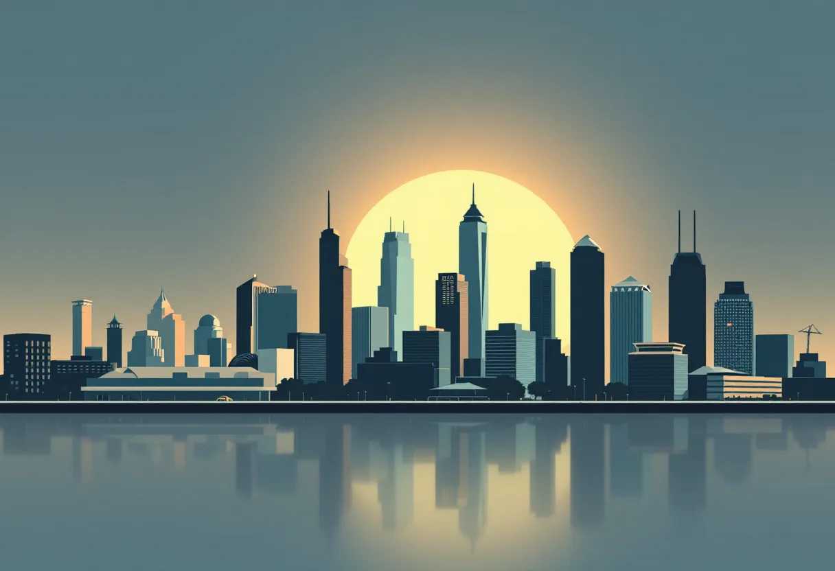 Flat illustration of the Detroit city skyline