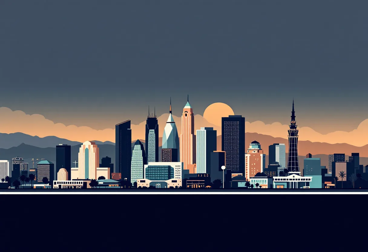 Flat illustration of the Los Angeles city skyline