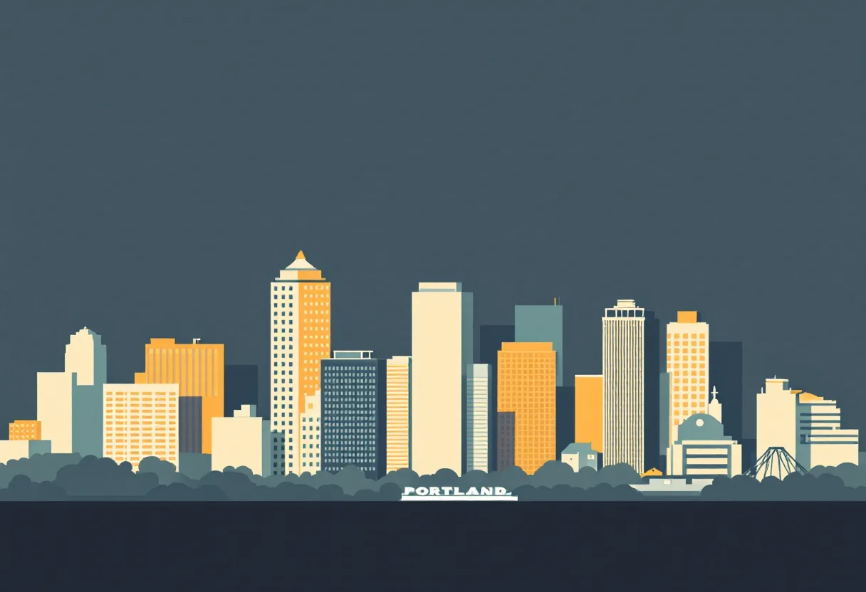 Flat illustration of the Portland city skyline