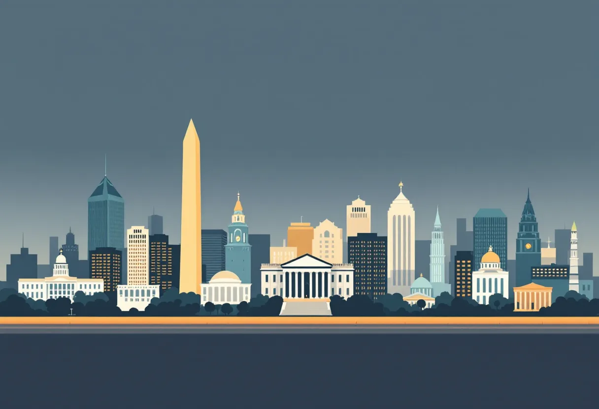 Flat illustration of the Washington city skyline